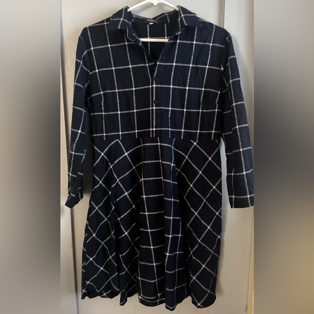 Zeagoo Blue and White Long Sleeve Dress